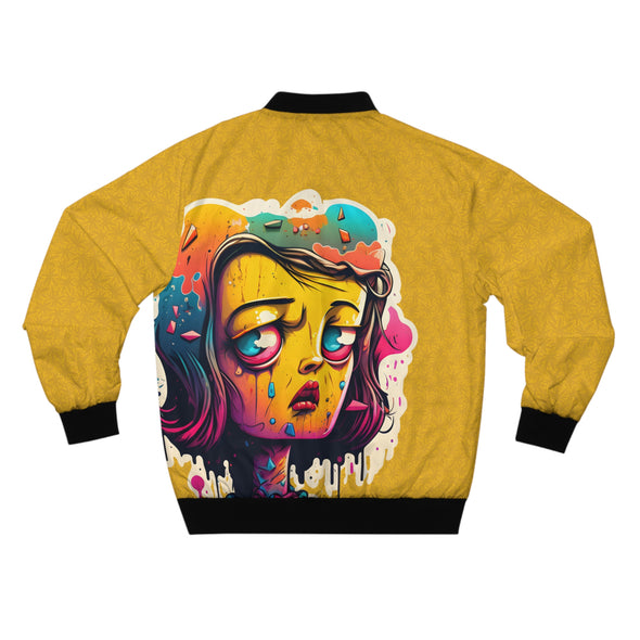 Bomber Jacket Yellow with Leave Pattern Alpha and "that Lady" Portrait Design