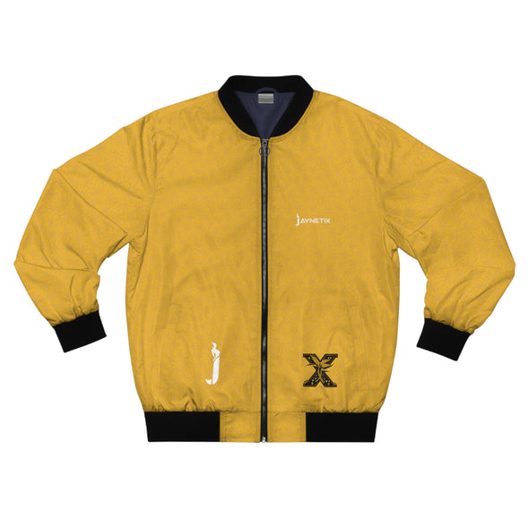 Men's Bomber Jacket Yellow with Leave Pattern Alpha and "mindblown" Design