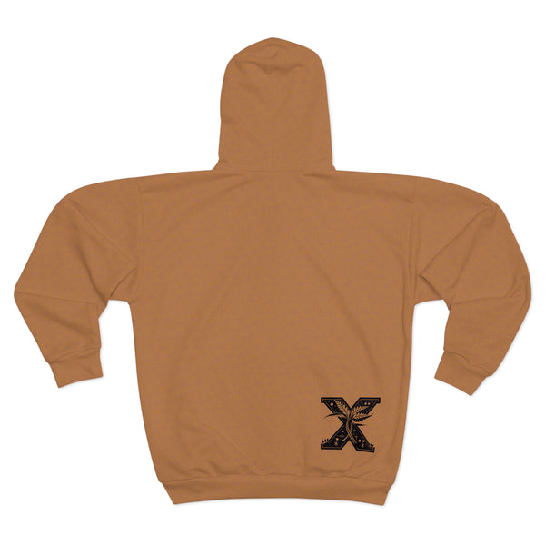 Unisex Zip Hoodie (AOP) light Brown with Leave Pattern and cute Plant Monster