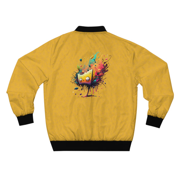 Men's Bomber Jacket Yellow with Leave Pattern Alpha and "mindblown" Design