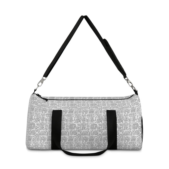 White Duffel Bag with Elephant Pattern and X by Jaynetix