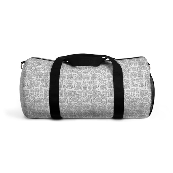 White Duffel Bag with Elephant Pattern and X by Jaynetix