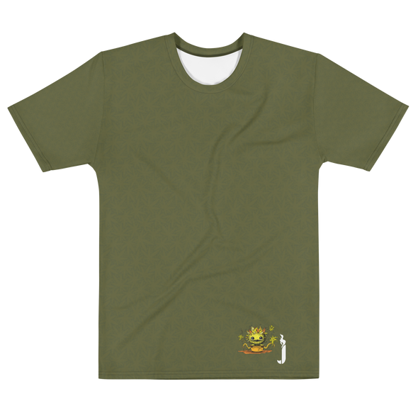 Men's t-shirt with leave pattern and cute little plantmonster alpha