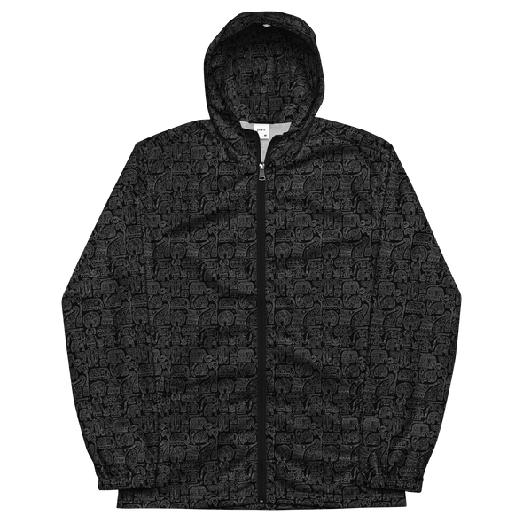 Black windbreaker Jacket with black elephant pattern