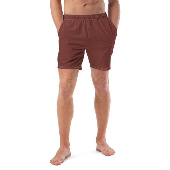 Brown Men's swim trunks with leave Pattern by Jaynetix