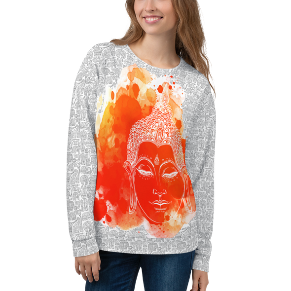 Unisex Sweatshirt with elephant Pattern and red Buddha