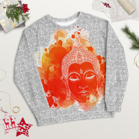 Unisex Sweatshirt with elephant Pattern and red Buddha