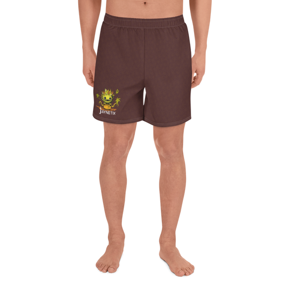 Brown Unisex Athletic Long Shorts with leaf pattern and Plantmonster Alpha