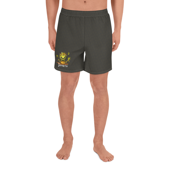 Dark Grey Unisex Athletic Long Shorts with leaf pattern and cute little monster Alpha