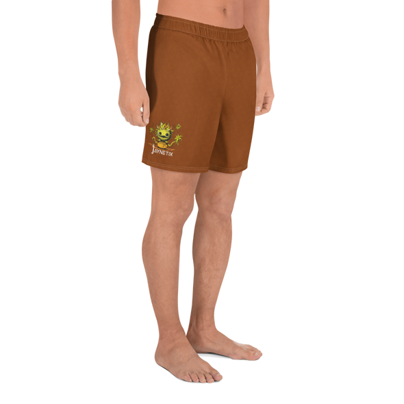 Light Brown Unisex Athletic Long Shorts with leaf pattern and cute little Plantmonster Alpha