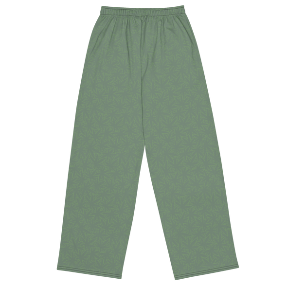 Unisex wide-leg pants with Green leave Pattern by Jaynetix