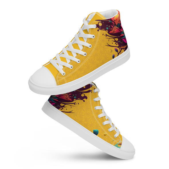 Yellow Men’s high top canvas shoes with mindblown design